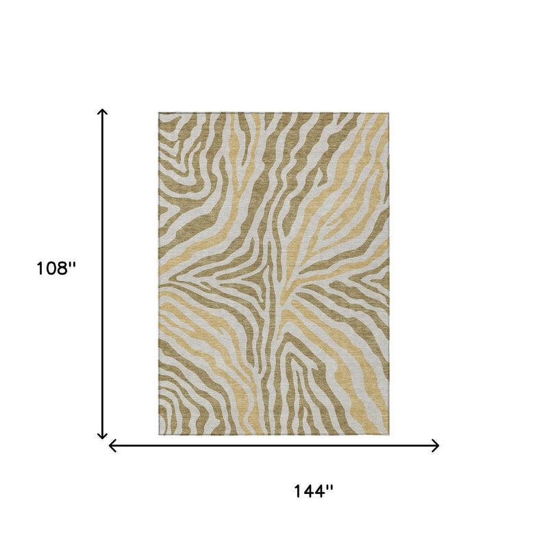 9' X 12' Walnut And Gold Zebra Print Washable Indoor Outdoor Area Rug Homeroots Outdoor