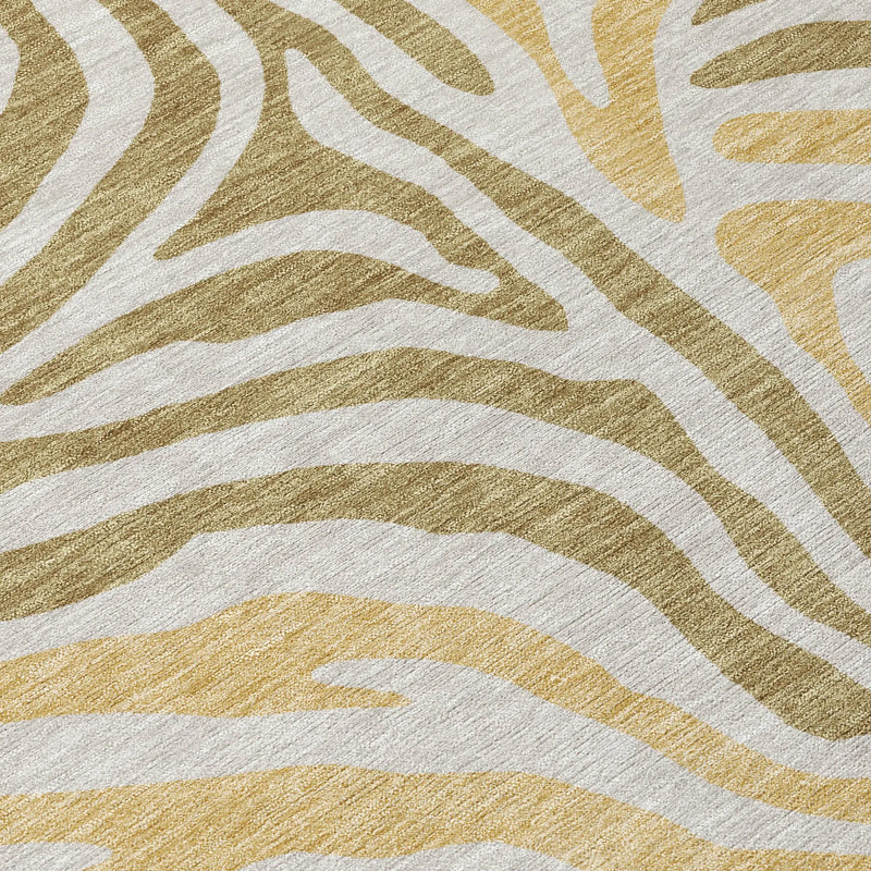 9' X 12' Walnut And Gold Zebra Print Washable Indoor Outdoor Area Rug Homeroots Outdoor