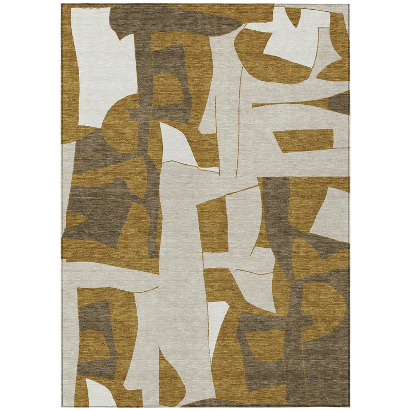 9' X 12' Walnut And Ivory Geometric Washable Indoor Outdoor Area Rug Homeroots Outdoor