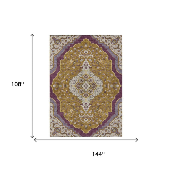 9' X 12' Walnut And Orange Medallion Washable Indoor Outdoor Area Rug Homeroots Outdoor