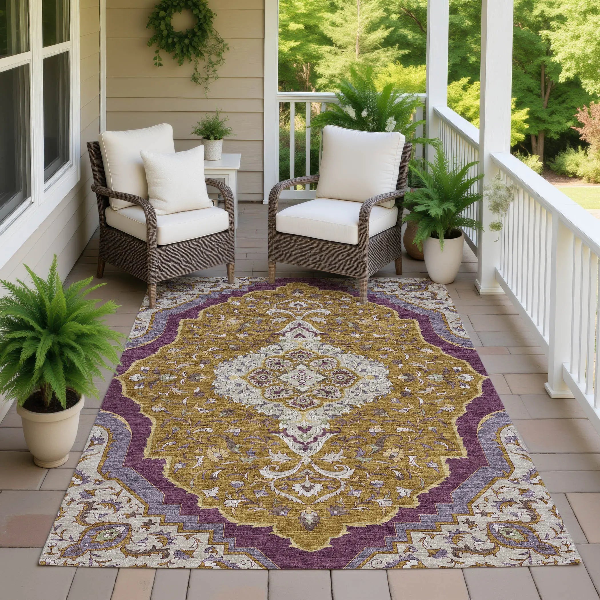 9' X 12' Walnut And Orange Medallion Washable Indoor Outdoor Area Rug Homeroots Outdoor