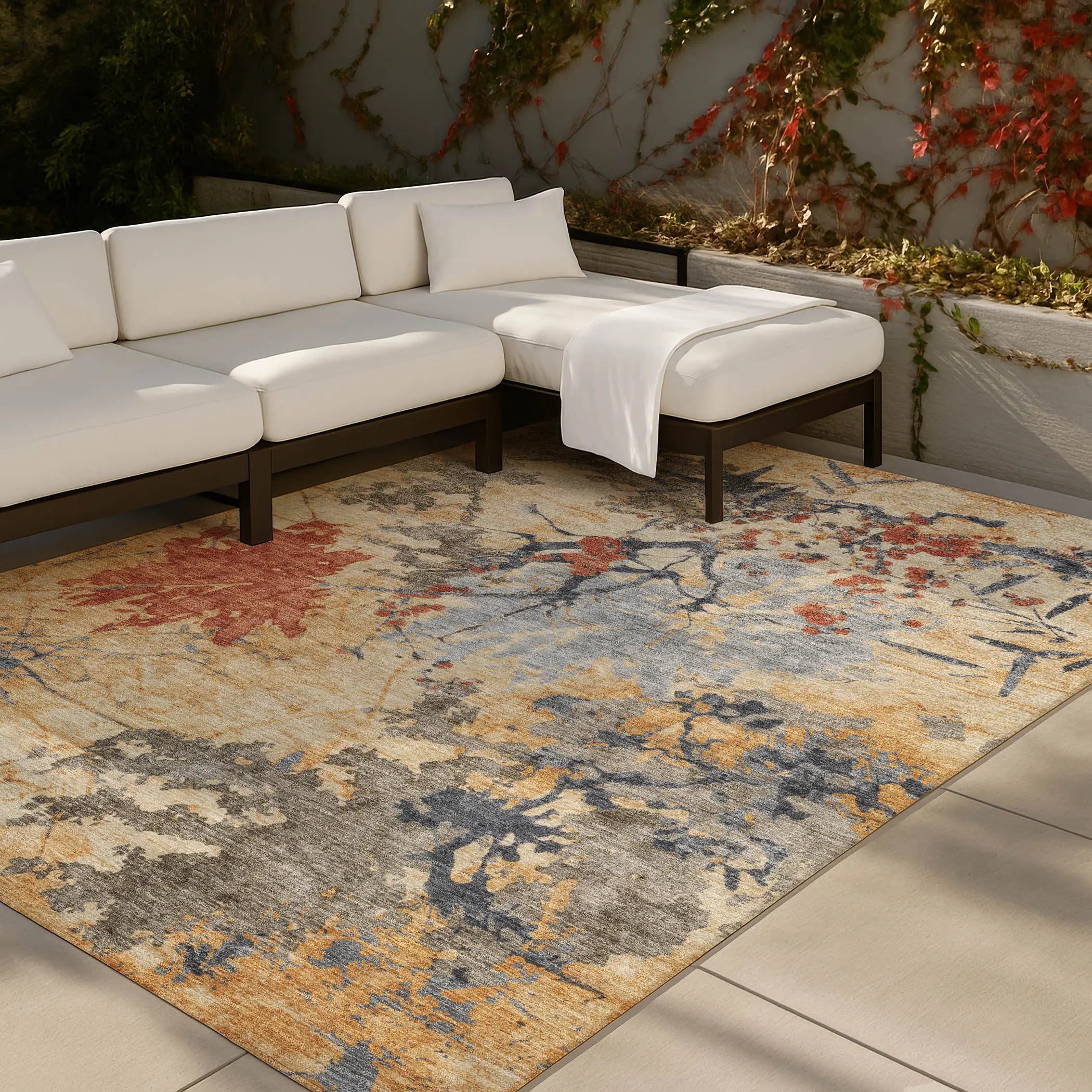 9' X 12' Wheat And Beige Abstract Washable Indoor Outdoor Area Rug Homeroots Outdoor