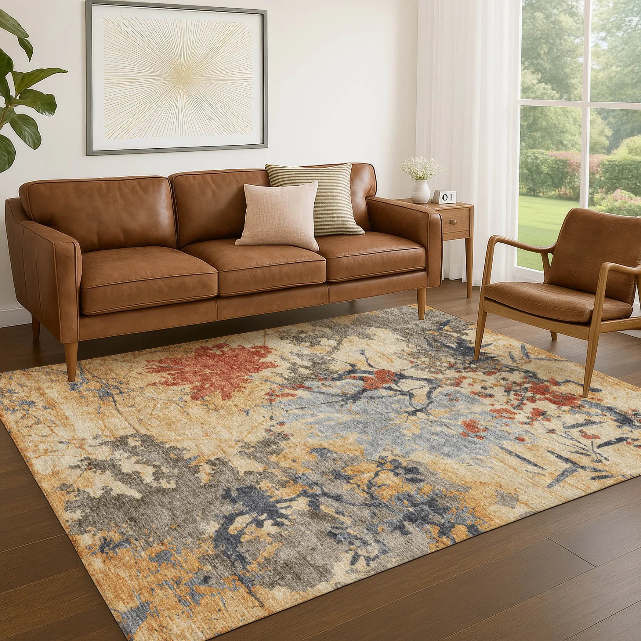9' X 12' Wheat And Beige Abstract Washable Indoor Outdoor Area Rug Homeroots Outdoor
