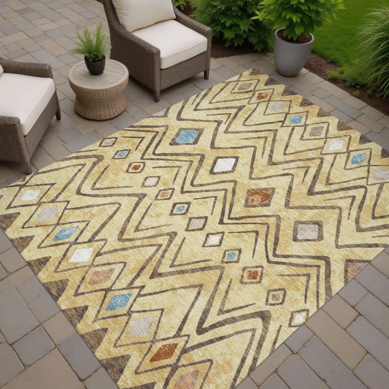 9' X 12' Wheat And Brown Geometric Washable Indoor Outdoor Area Rug Homeroots Outdoor