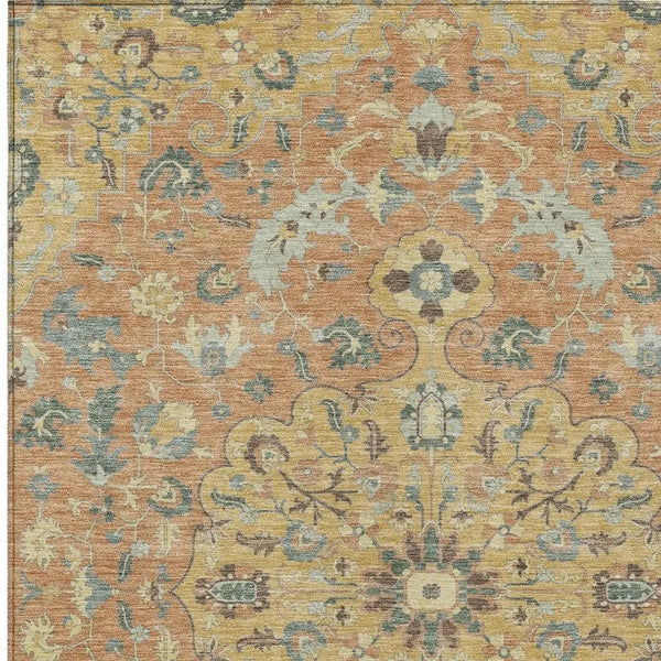 9' X 12' Wheat And Copper Floral Medallion Washable Indoor Outdoor Area Rug Homeroots Outdoor