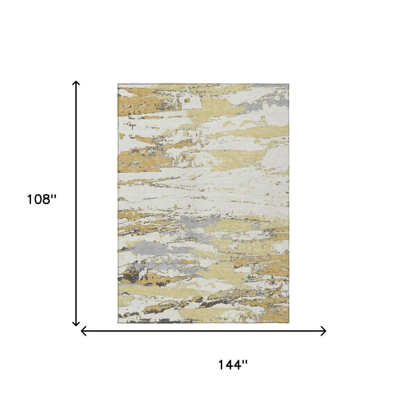 9' X 12' Wheat And Gold Abstract Washable Indoor Outdoor Area Rug Homeroots Outdoor