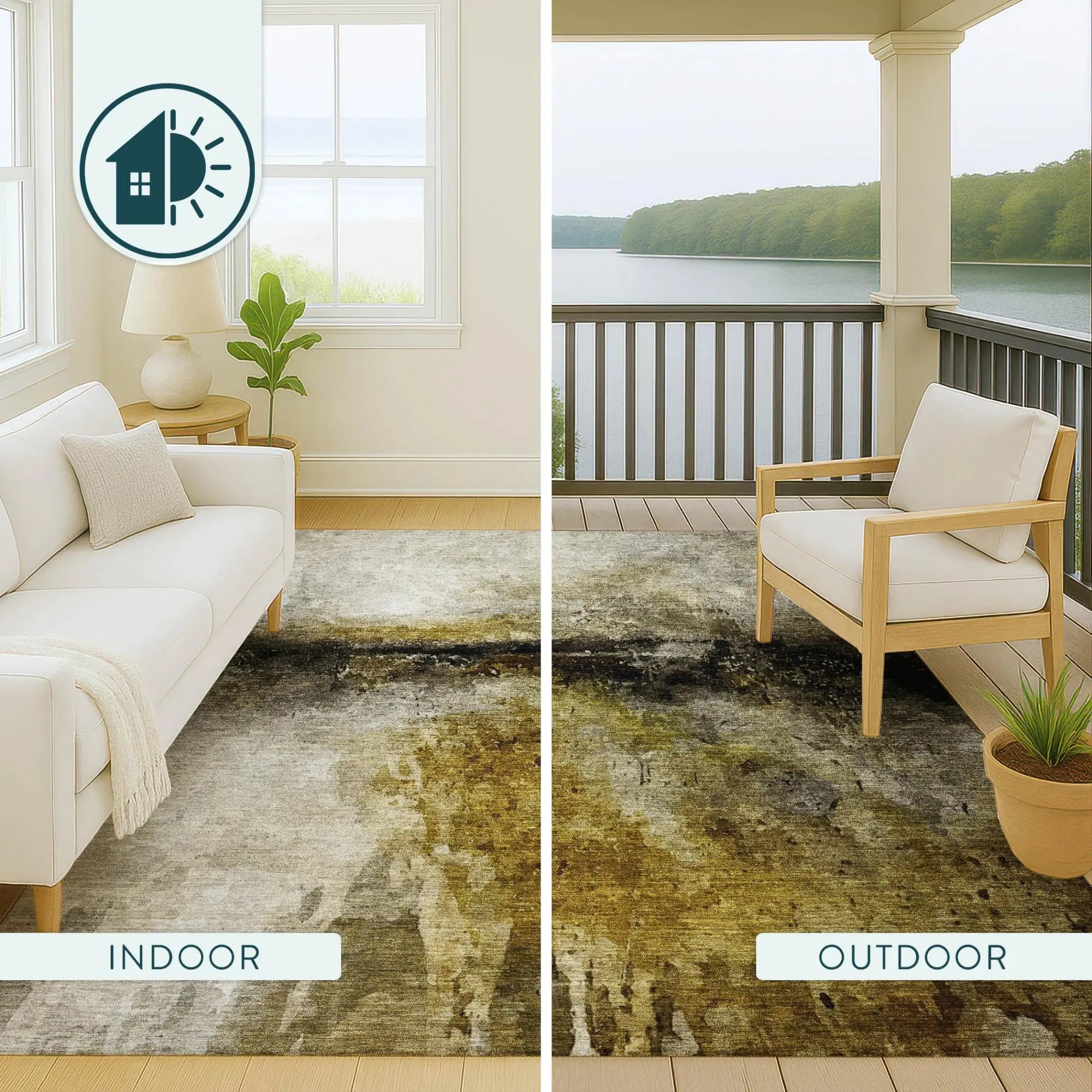 9' X 12' Wheat And Gold Abstract Washable Indoor Outdoor Area Rug Homeroots Outdoor