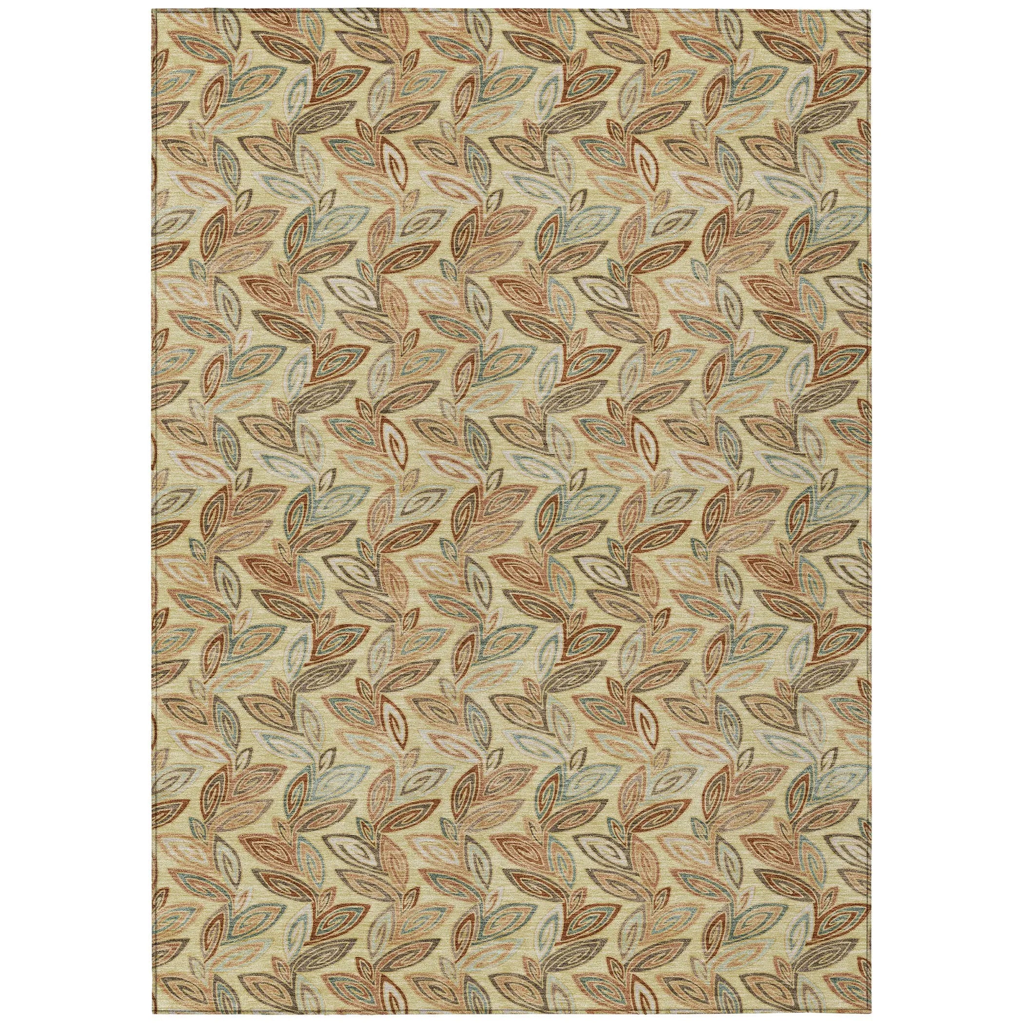 9' X 12' Wheat And Gold Botanical Leaves Washable Indoor Outdoor Area Rug Homeroots Outdoor