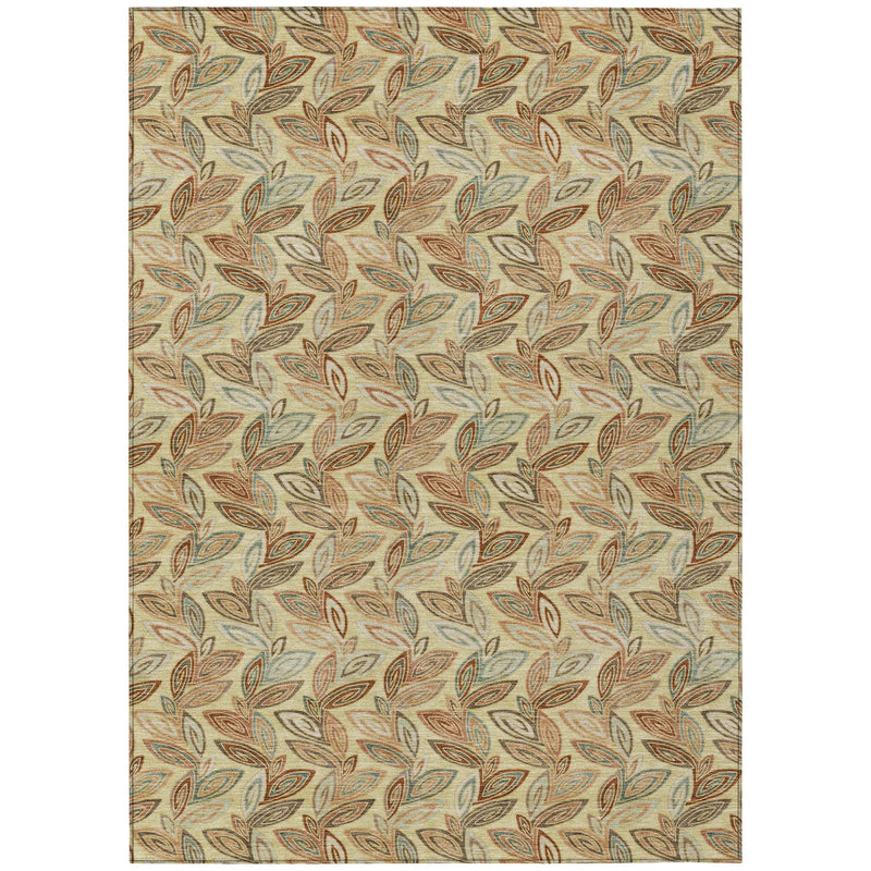9' X 12' Wheat And Gold Botanical Leaves Washable Indoor Outdoor Area Rug Homeroots Outdoor