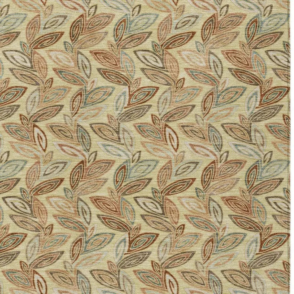 9' X 12' Wheat And Gold Botanical Leaves Washable Indoor Outdoor Area Rug Homeroots Outdoor