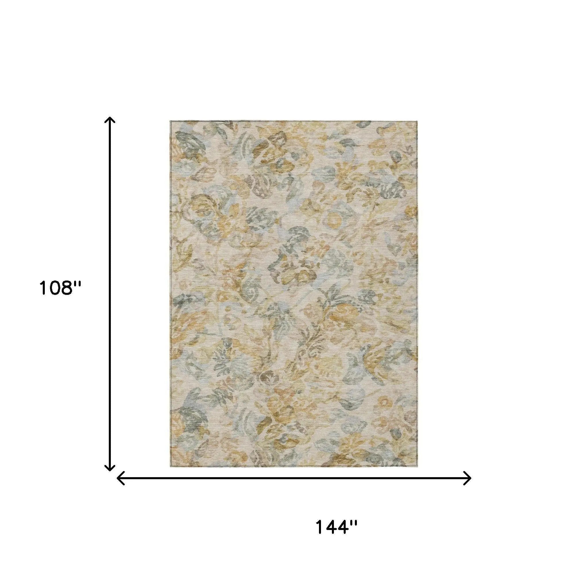 9' X 12' Wheat And Gold Floral Washable Indoor Outdoor Area Rug Homeroots Outdoor