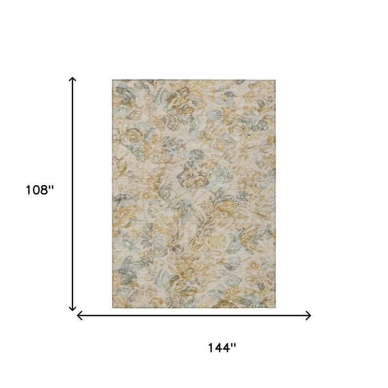 9' X 12' Wheat And Gold Floral Washable Indoor Outdoor Area Rug Homeroots Outdoor