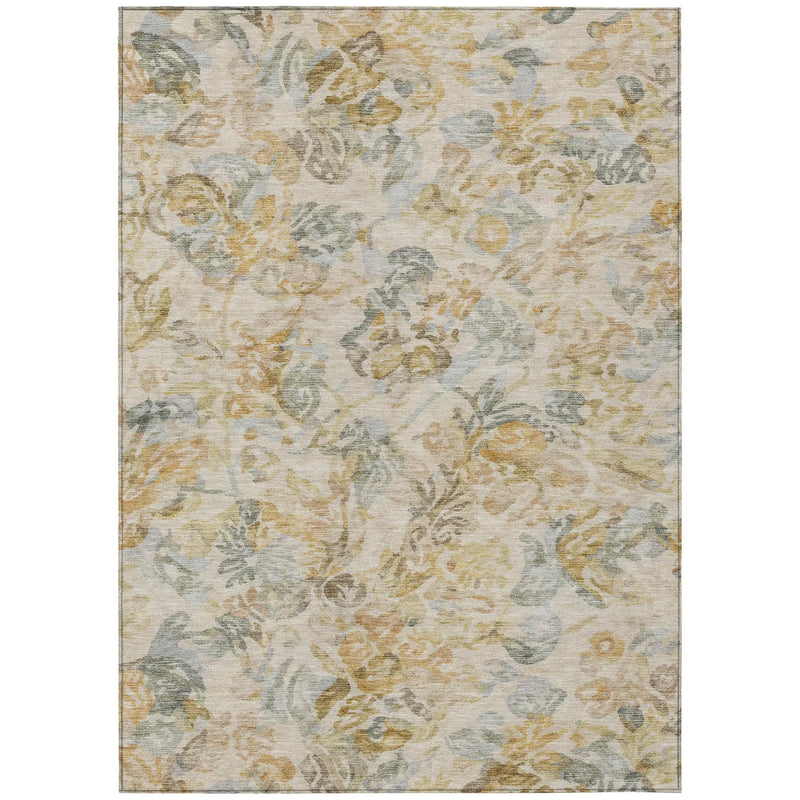 9' X 12' Wheat And Gold Floral Washable Indoor Outdoor Area Rug Homeroots Outdoor
