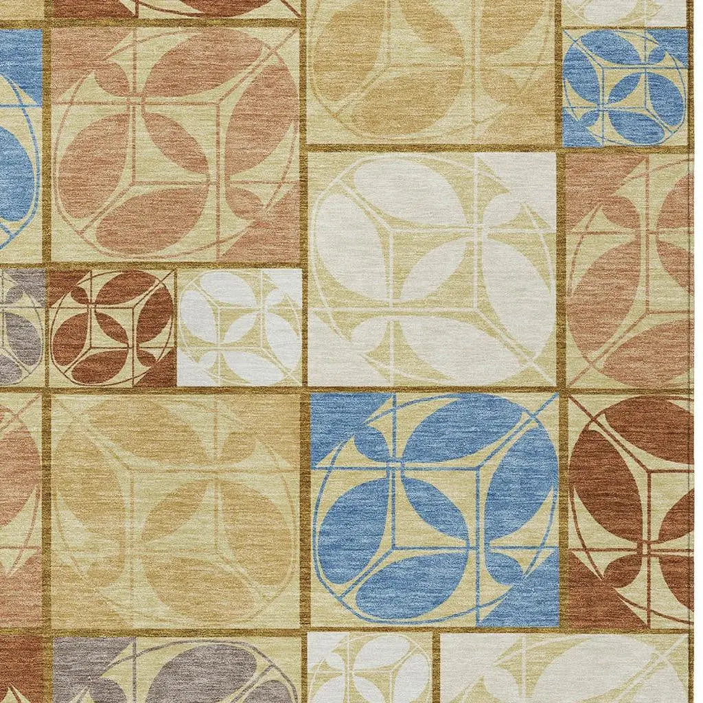 9' X 12' Wheat And Gold Geometric Washable Indoor Outdoor Area Rug Homeroots Outdoor
