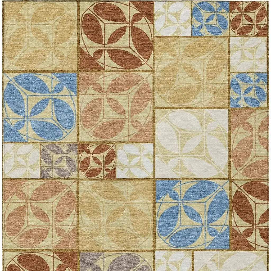 9' X 12' Wheat And Gold Geometric Washable Indoor Outdoor Area Rug Homeroots Outdoor