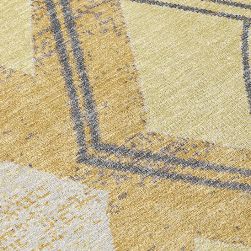 9' X 12' Wheat And Gold Geometric Washable Indoor Outdoor Area Rug Homeroots Outdoor