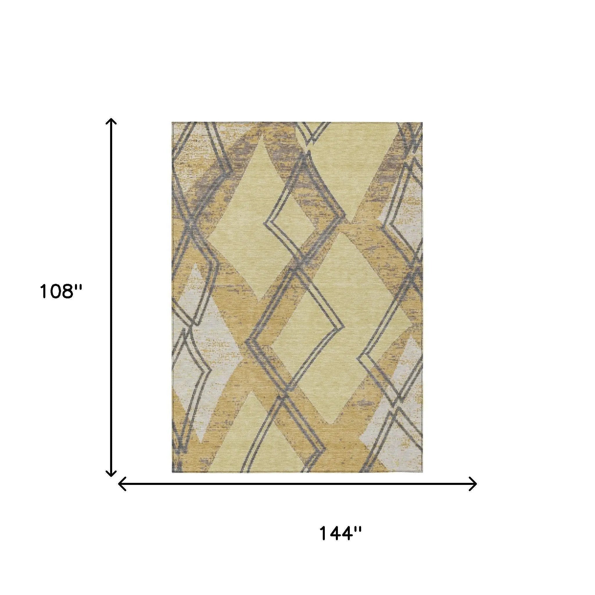 9' X 12' Wheat And Gold Geometric Washable Indoor Outdoor Area Rug Homeroots Outdoor