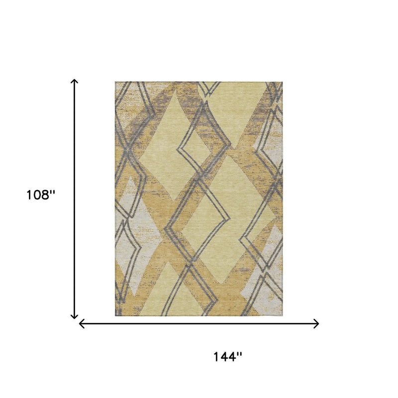 9' X 12' Wheat And Gold Geometric Washable Indoor Outdoor Area Rug Homeroots Outdoor