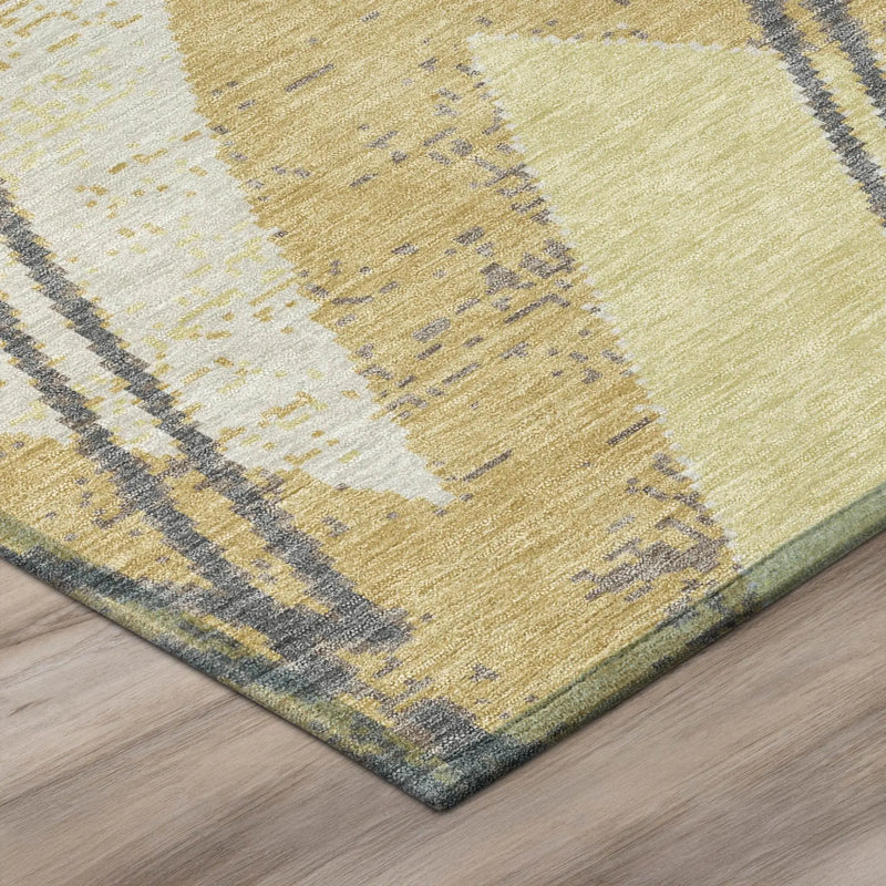 9' X 12' Wheat And Gold Geometric Washable Indoor Outdoor Area Rug Homeroots Outdoor