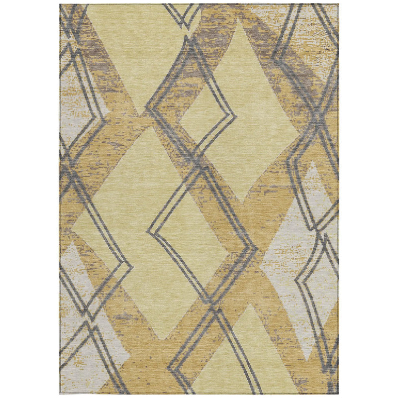 9' X 12' Wheat And Gold Geometric Washable Indoor Outdoor Area Rug Homeroots Outdoor