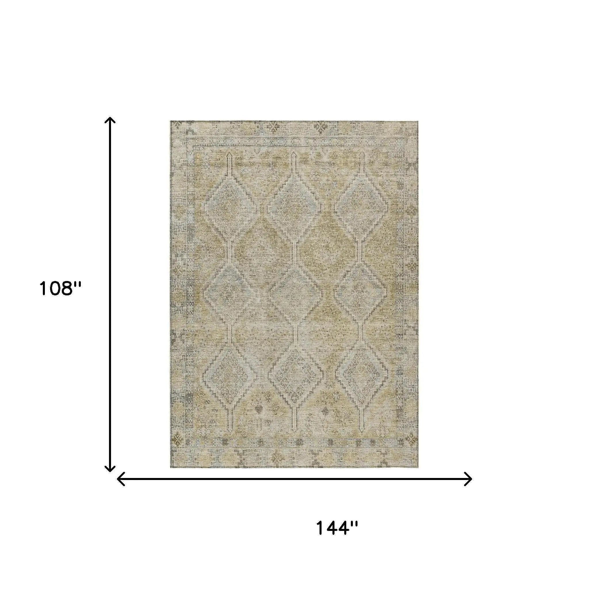9' X 12' Wheat And Gold Geometric Washable Indoor Outdoor Area Rug Homeroots Outdoor