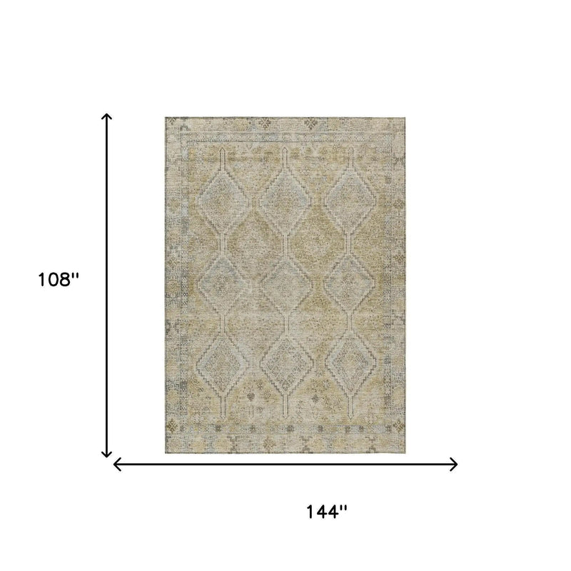 9' X 12' Wheat And Gold Geometric Washable Indoor Outdoor Area Rug Homeroots Outdoor