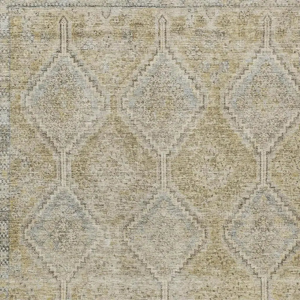 9' X 12' Wheat And Gold Geometric Washable Indoor Outdoor Area Rug Homeroots Outdoor