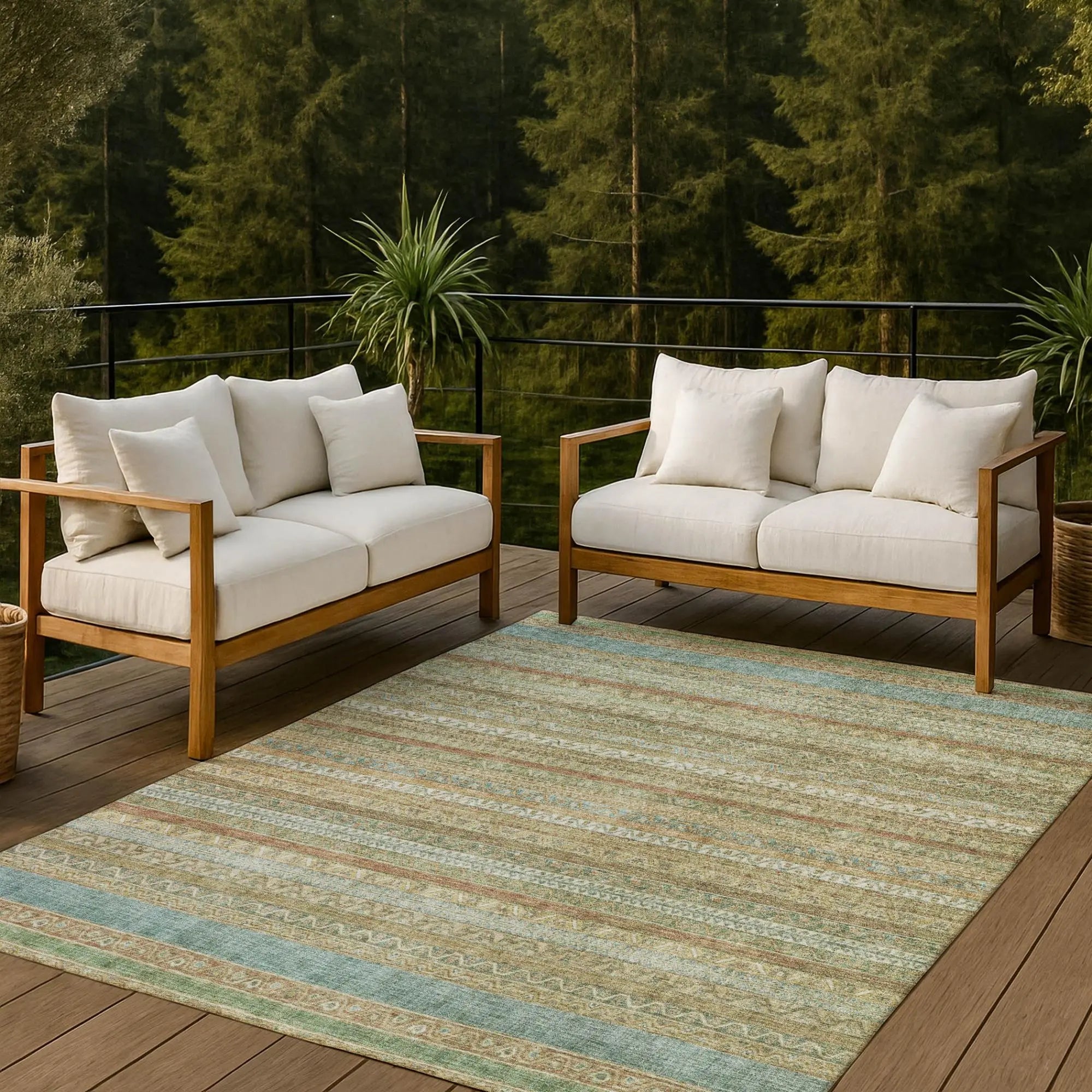 9' X 12' Wheat And Gold Striped Washable Indoor Outdoor Area Rug Homeroots Outdoor