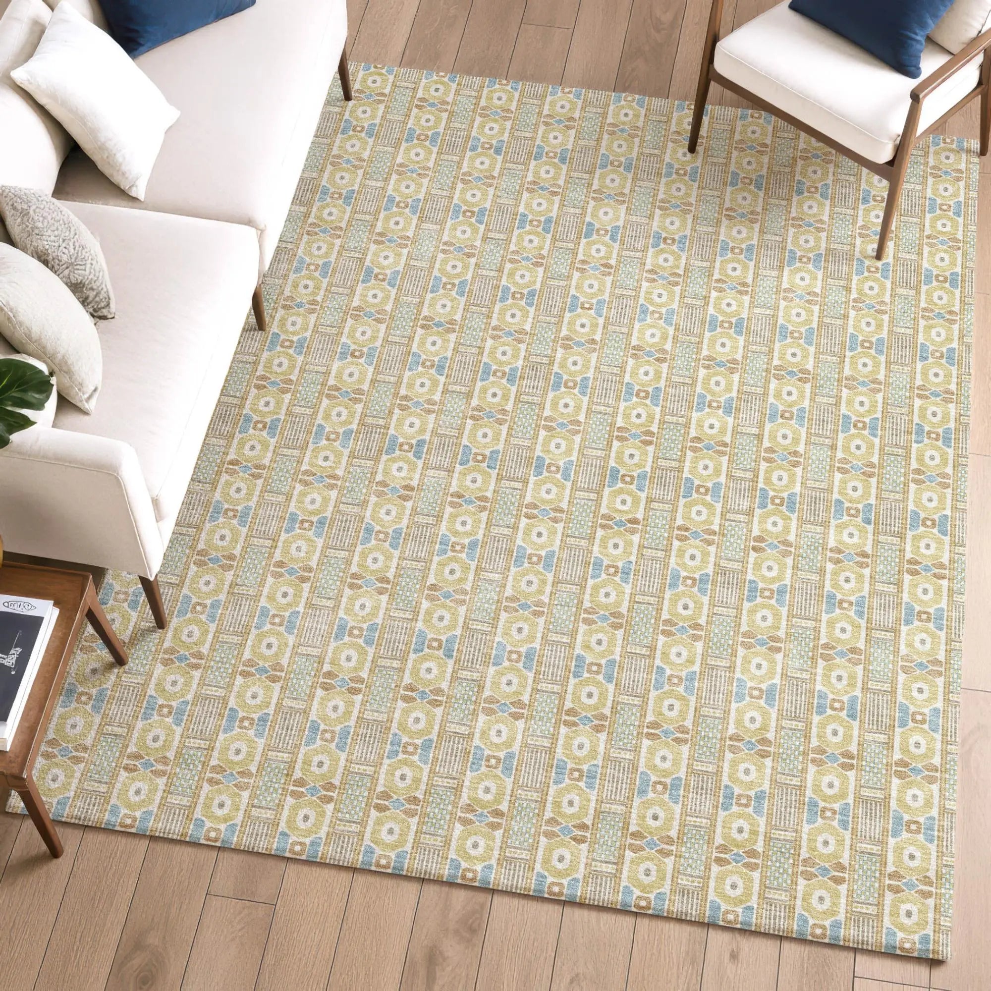 9' X 12' Wheat And Gold Striped Washable Indoor Outdoor Area Rug Homeroots Outdoor