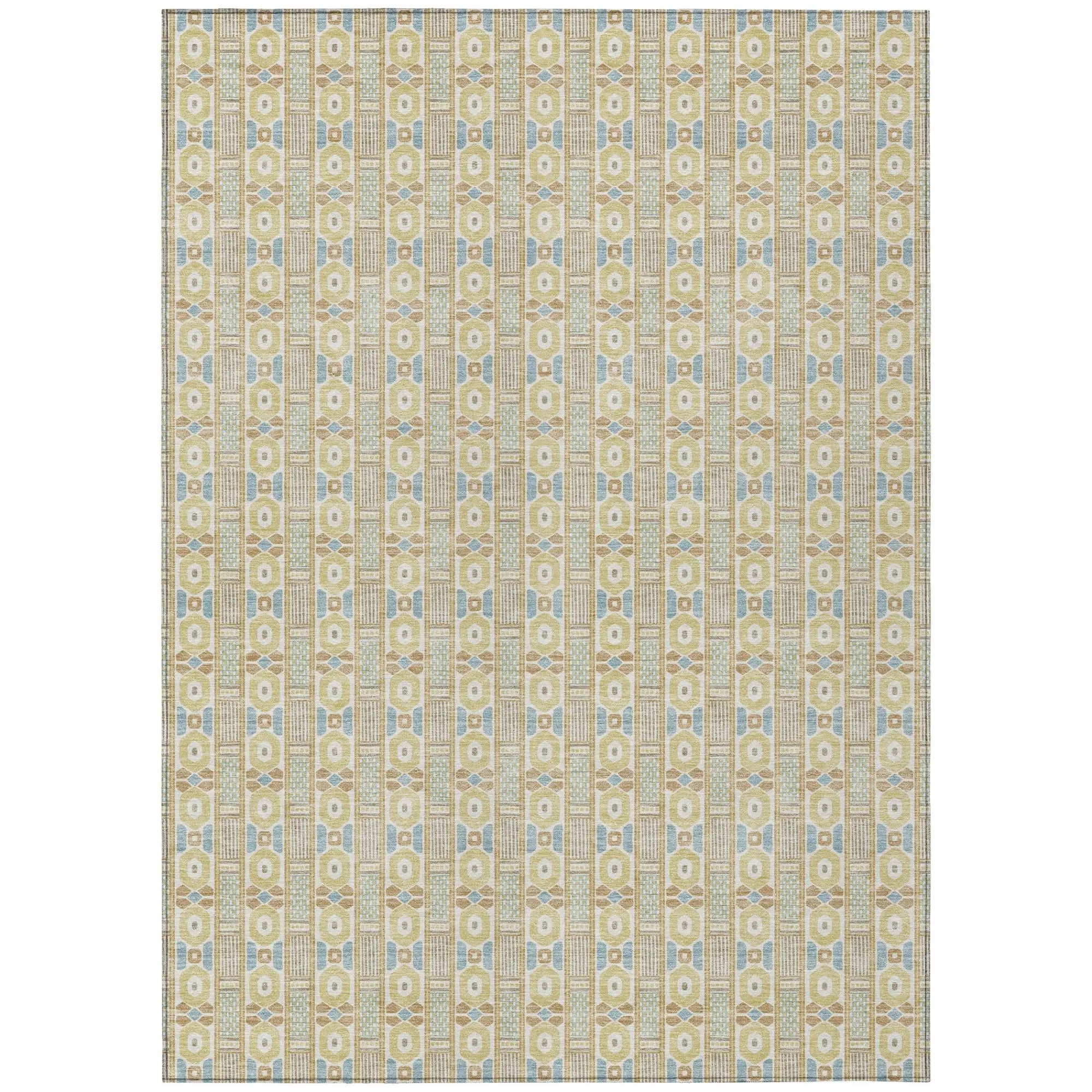 9' X 12' Wheat And Gold Striped Washable Indoor Outdoor Area Rug Homeroots Outdoor