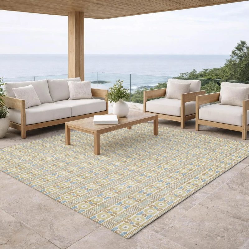 9' X 12' Wheat And Gold Striped Washable Indoor Outdoor Area Rug Homeroots Outdoor