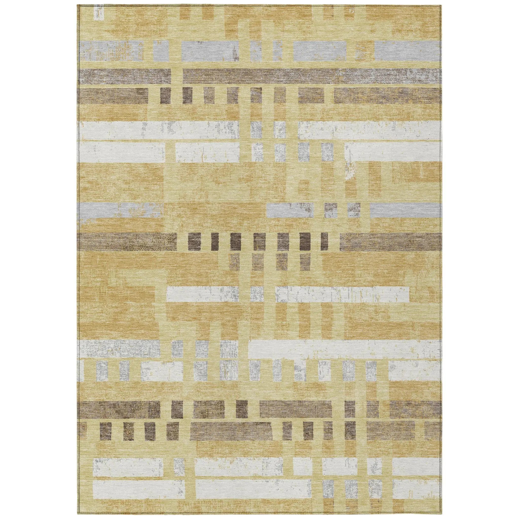 9' X 12' Wheat And Gold Striped Washable Indoor Outdoor Area Rug Homeroots Outdoor