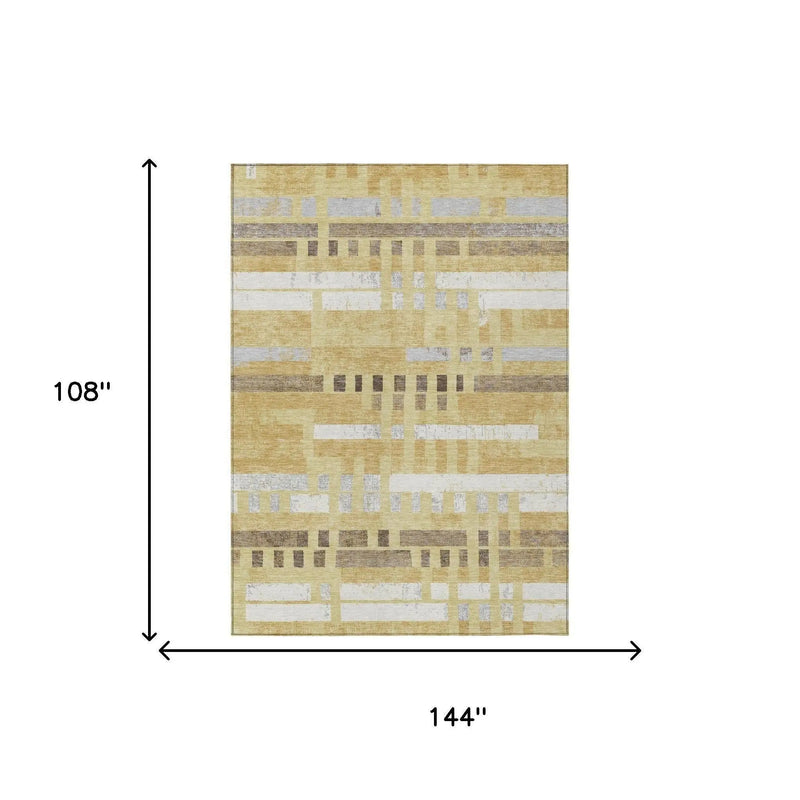 9' X 12' Wheat And Gold Striped Washable Indoor Outdoor Area Rug Homeroots Outdoor