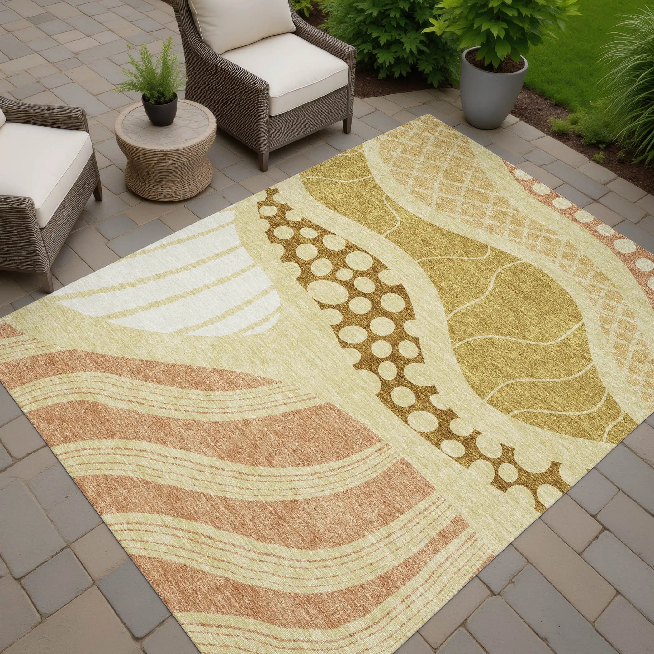 9' X 12' Wheat And Graphite Abstract Washable Indoor Outdoor Area Rug Homeroots Outdoor