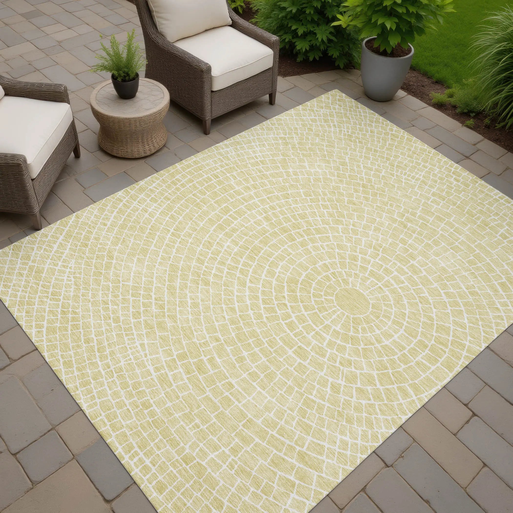 9' X 12' Wheat And Ivory Geometric Washable Indoor Outdoor Area Rug Homeroots Outdoor
