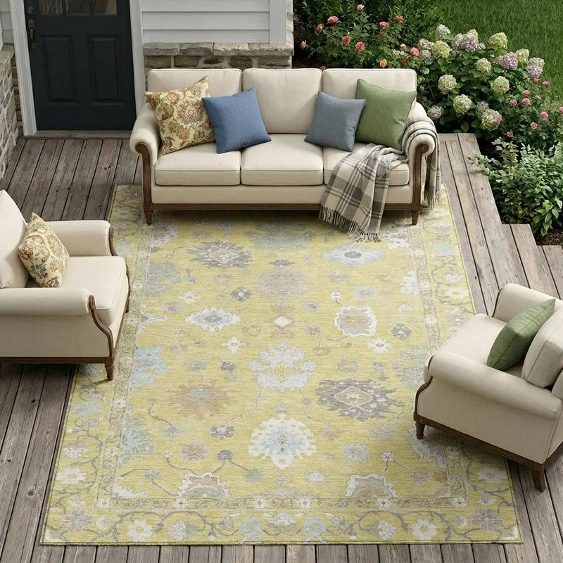 9' X 12' Wheat And Ivory Oriental Washable Indoor Outdoor Area Rug Homeroots Outdoor