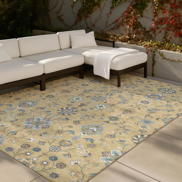 9' X 12' Wheat And Taupe Abstract Washable Indoor Outdoor Area Rug Homeroots Outdoor