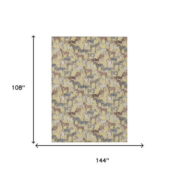 9' X 12' Wheat And Taupe Horse Washable Indoor Outdoor Area Rug Homeroots Outdoor