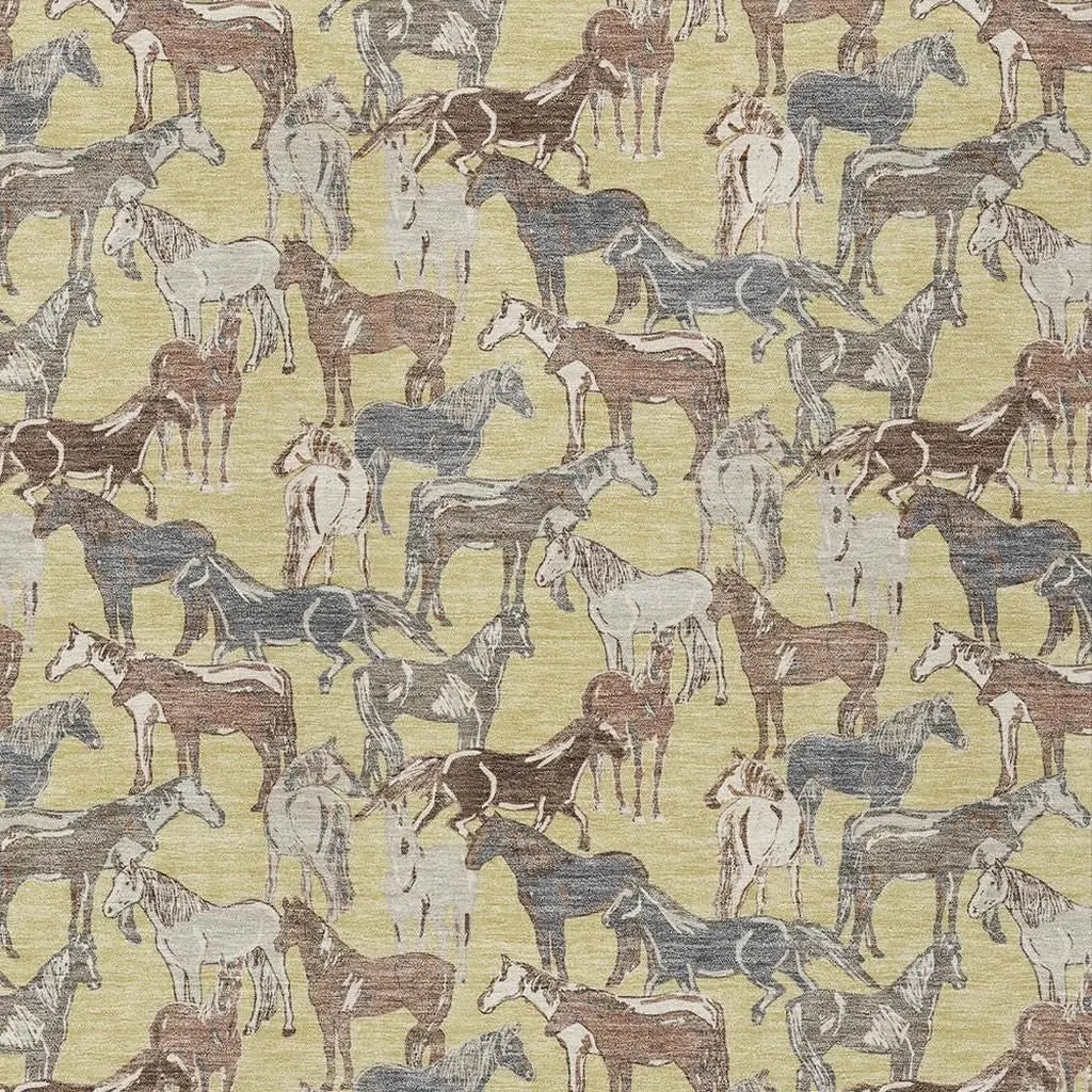 9' X 12' Wheat And Taupe Horse Washable Indoor Outdoor Area Rug Homeroots Outdoor
