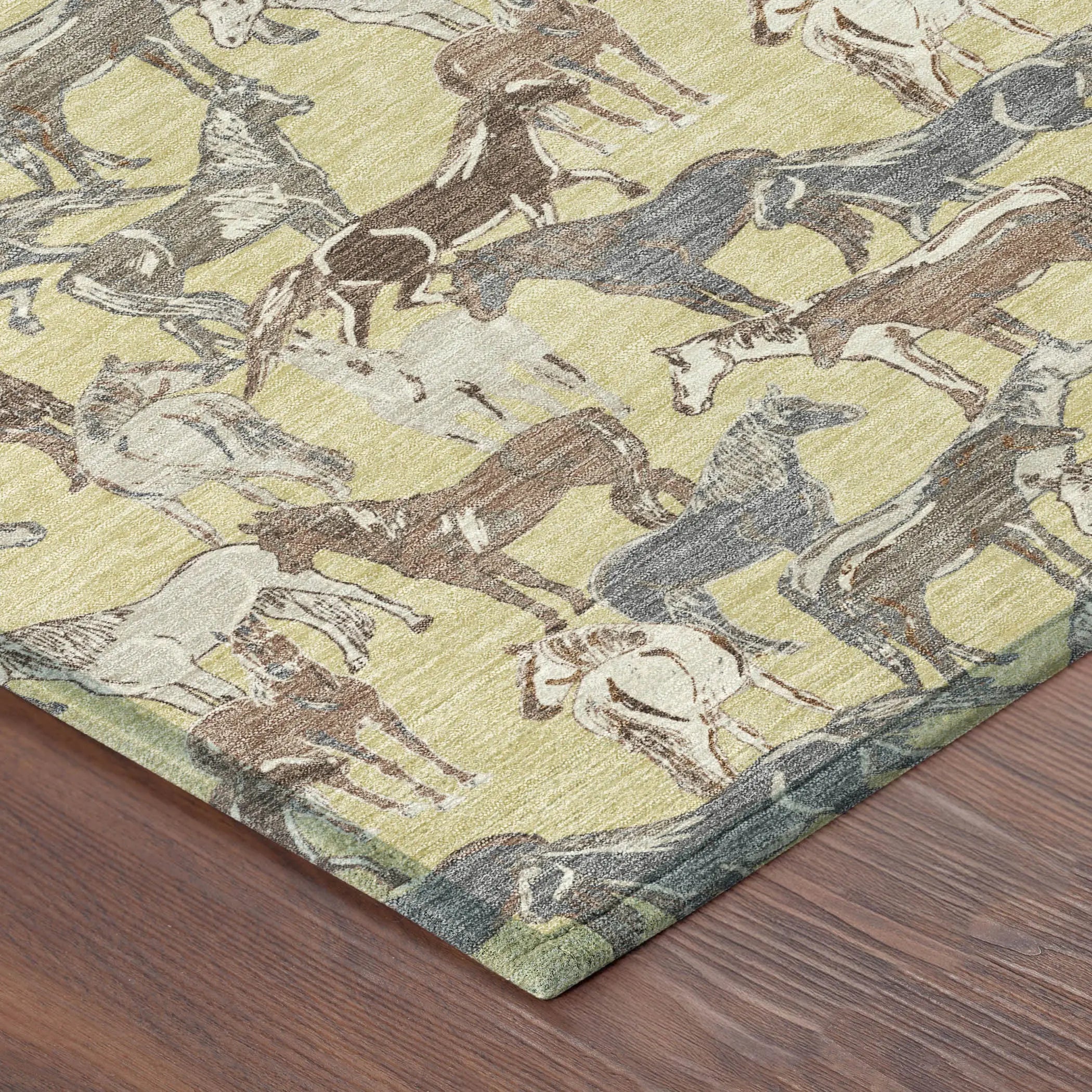 9' X 12' Wheat And Taupe Horse Washable Indoor Outdoor Area Rug Homeroots Outdoor
