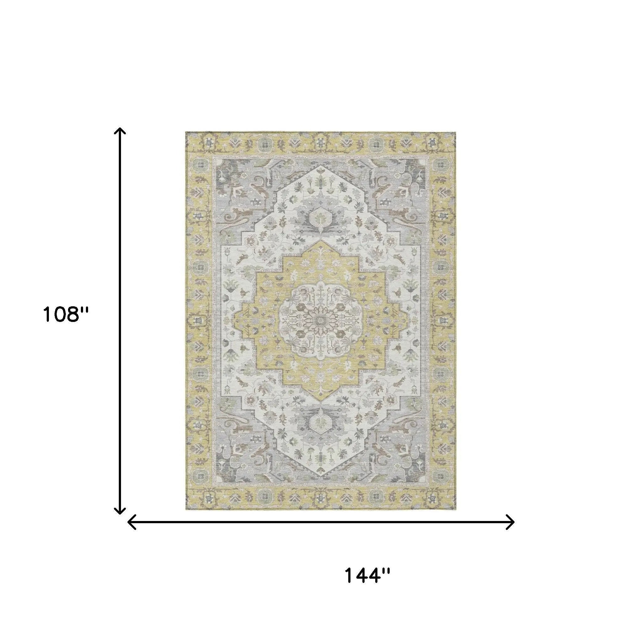 9' X 12' Wheat And Taupe Oriental Washable Indoor Outdoor Area Rug Homeroots Outdoor