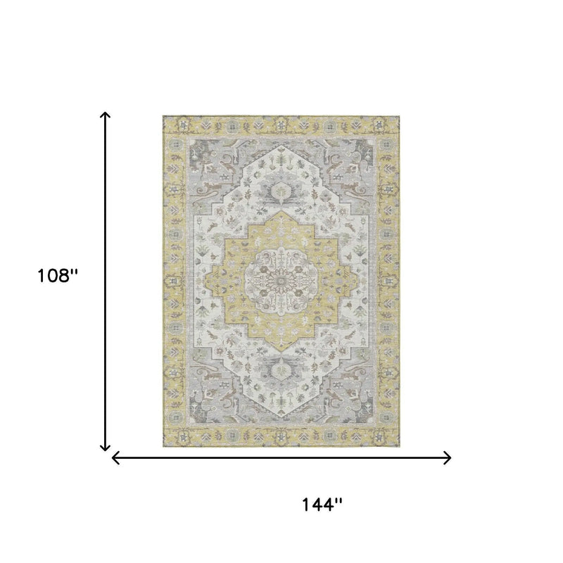 9' X 12' Wheat And Taupe Oriental Washable Indoor Outdoor Area Rug Homeroots Outdoor