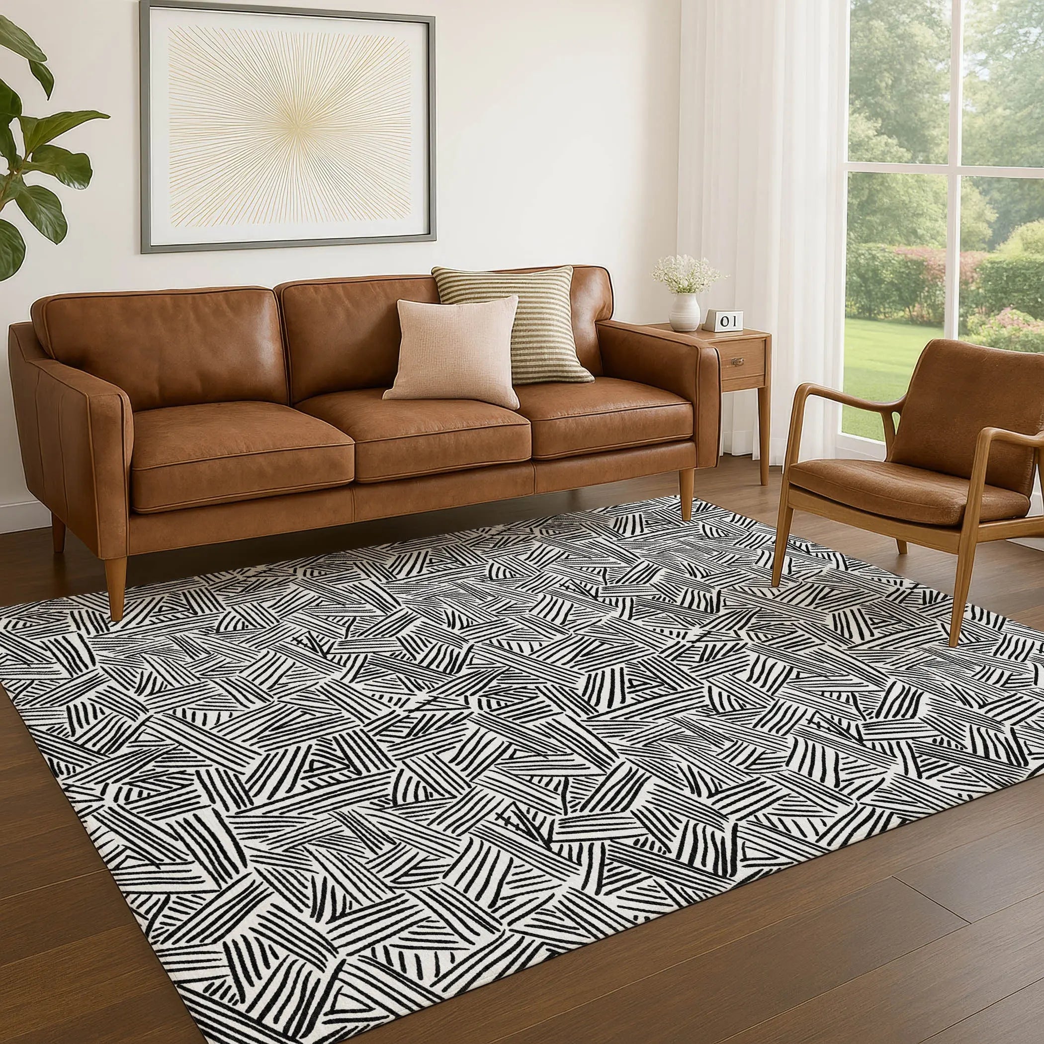 9' X 12' White And Beige Geometric Washable Indoor Outdoor Area Rug Homeroots Outdoor