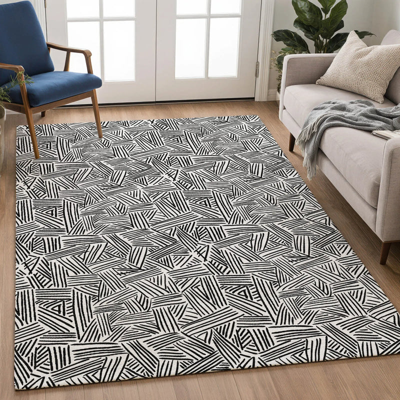 9' X 12' White And Beige Geometric Washable Indoor Outdoor Area Rug Homeroots Outdoor