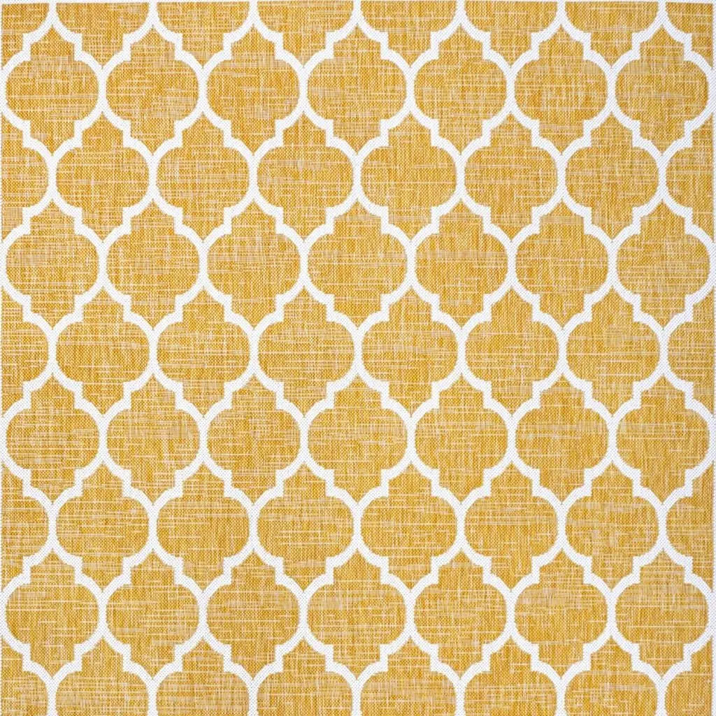 9' X 12' Yellow And Cream Geometric Indoor Outdoor Area Rug Homeroots Outdoor