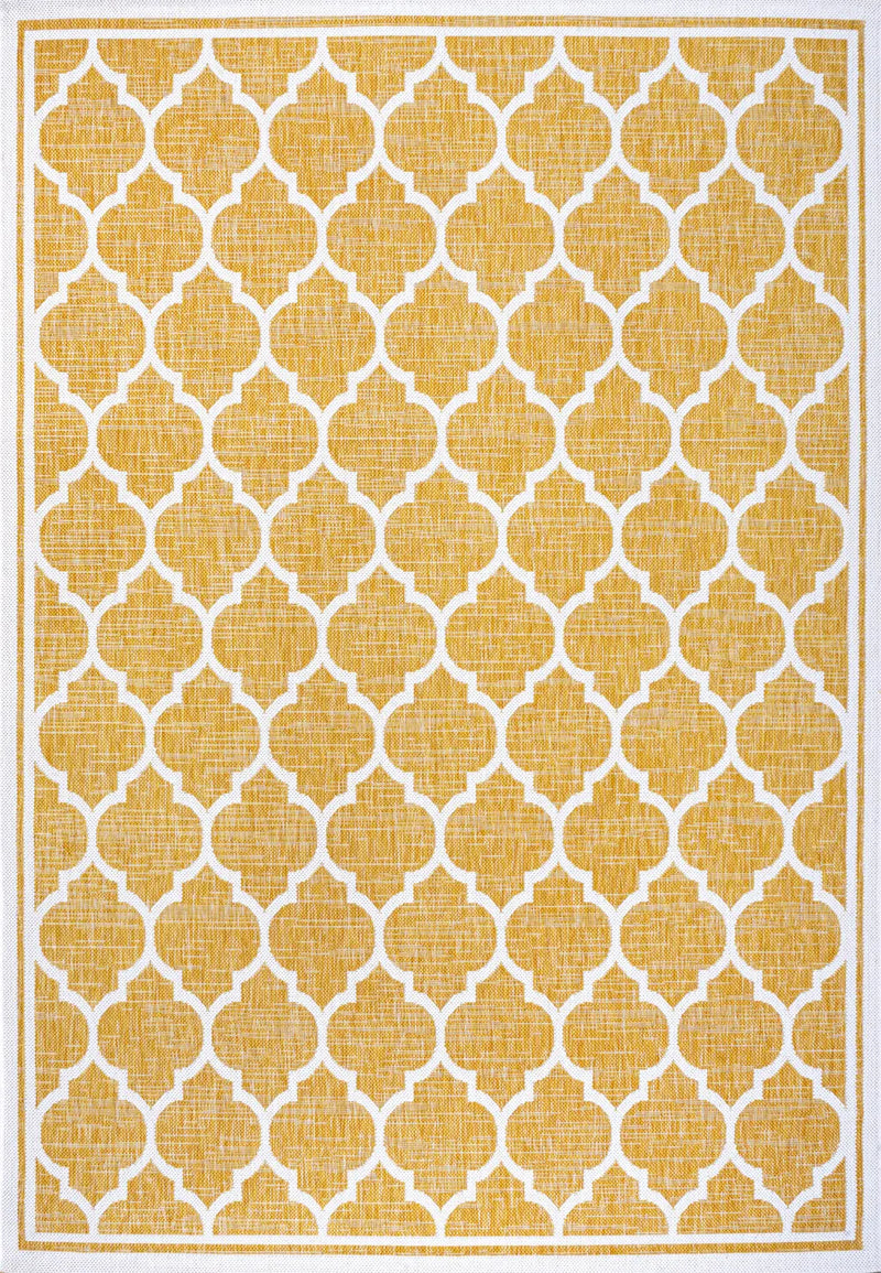 9' X 12' Yellow And Cream Geometric Indoor Outdoor Area Rug Homeroots Outdoor