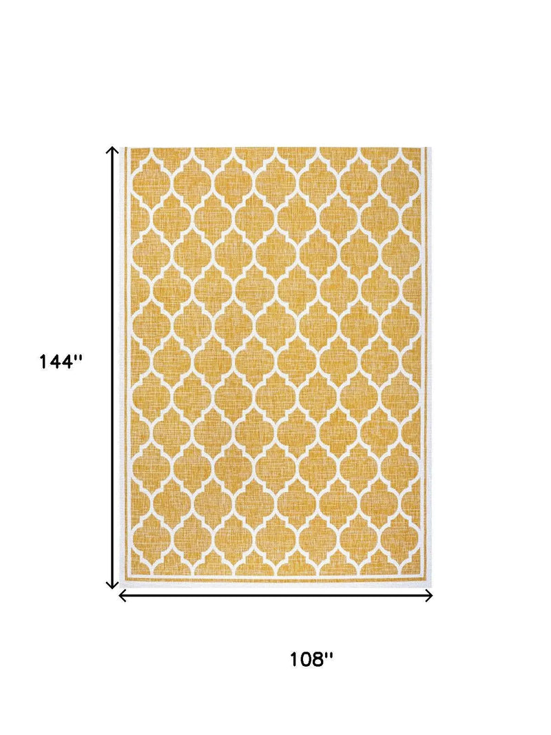 9' X 12' Yellow And Cream Geometric Indoor Outdoor Area Rug Homeroots Outdoor