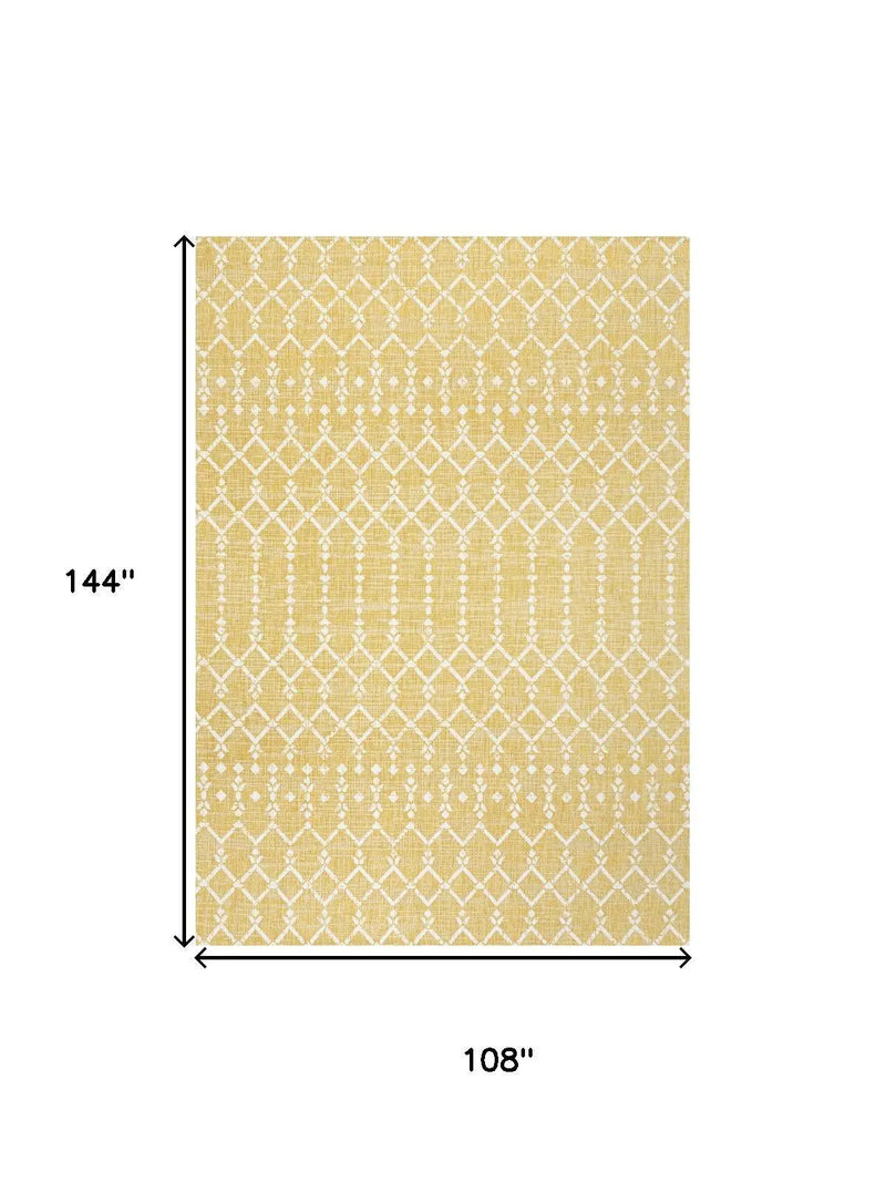 9' X 12' Yellow And Cream Trellis Indoor Outdoor Area Rug Homeroots Outdoor