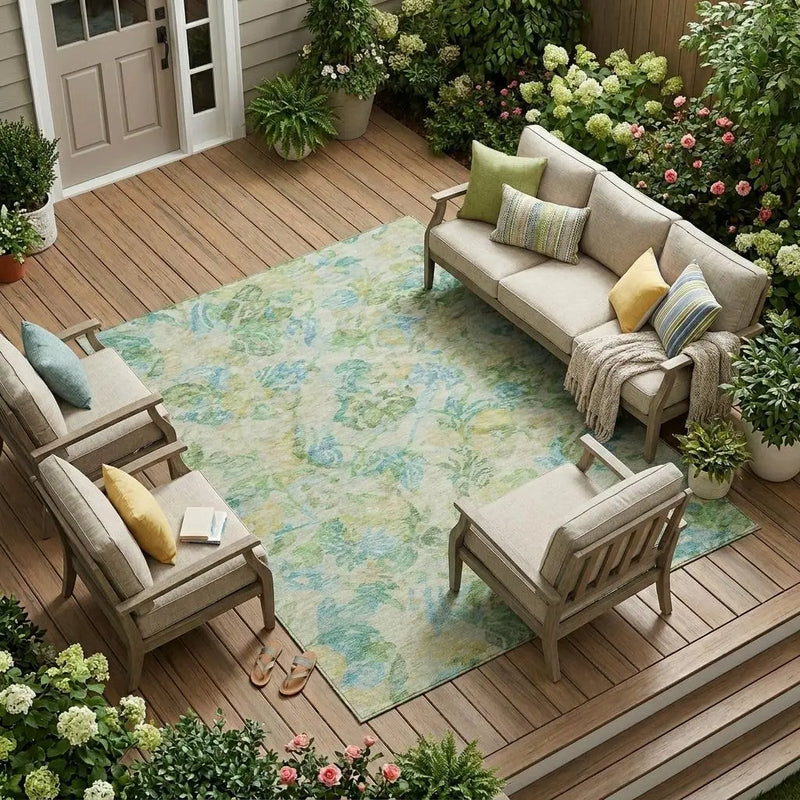 9' X 12' Yellow And Gold Floral Washable Indoor Outdoor Area Rug Homeroots Outdoor