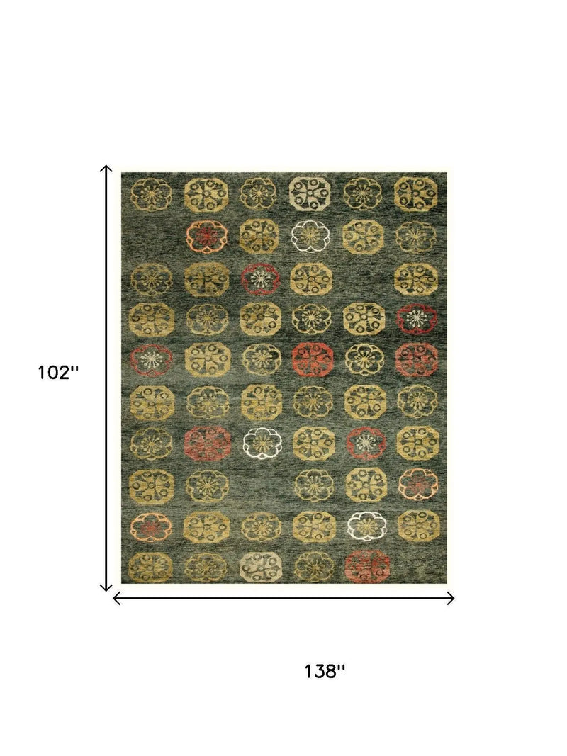 9' X 12' Yellow Green And Orange Floral Hand Knotted Area Rug Homeroots Home Decor